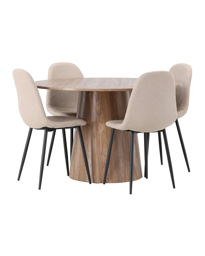 Lanzo & Polar Essgruppe mit rundem Esstisch und 4 gepolsterten Stühlen in Natur, Beige, Gestell Schwarz, Ansicht 12