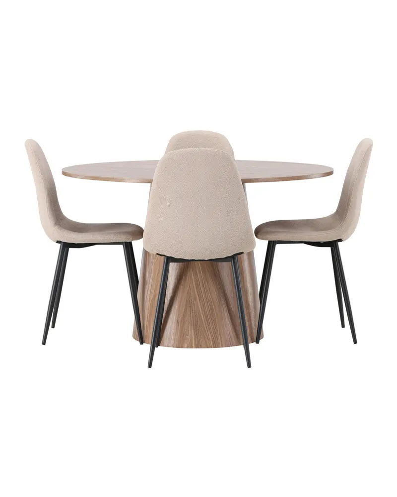 Lanzo & Polar Essgruppe mit rundem Esstisch und 4 gepolsterten Stühlen in Natur, Beige, Gestell Schwarz, Ansicht 2