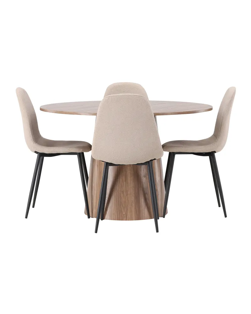 Lanzo & Polar Essgruppe mit rundem Esstisch und 4 gepolsterten Stühlen in Natur, Beige, Gestell Schwarz, Ansicht 3
