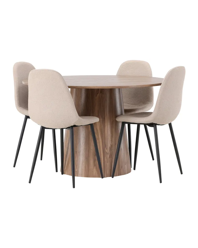 Lanzo & Polar Essgruppe mit rundem Esstisch und 4 gepolsterten Stühlen in Natur, Beige, Gestell Schwarz, Ansicht 4