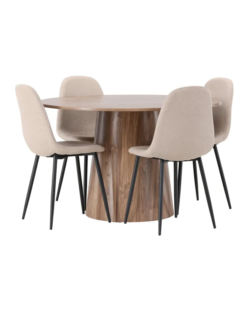 Lanzo & Polar Essgruppe mit rundem Esstisch und 4 gepolsterten Stühlen in Natur, Beige, Gestell Schwarz, Ansicht 5
