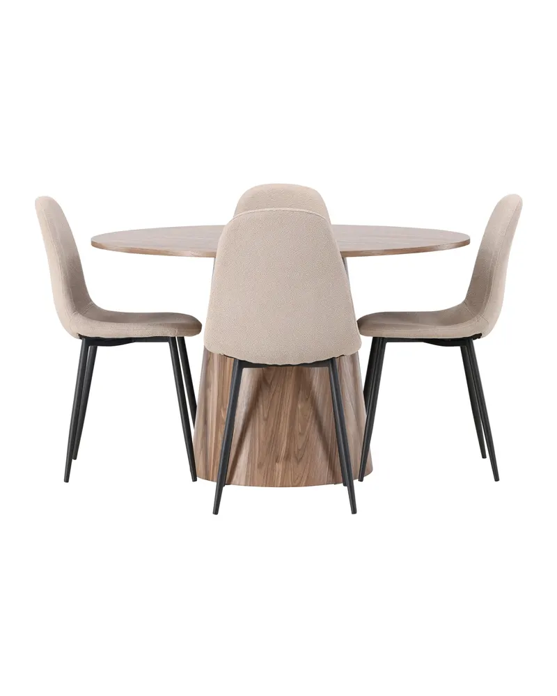 Lanzo & Polar Essgruppe mit rundem Esstisch und 4 gepolsterten Stühlen in Natur, Beige, Gestell Schwarz, Ansicht 6