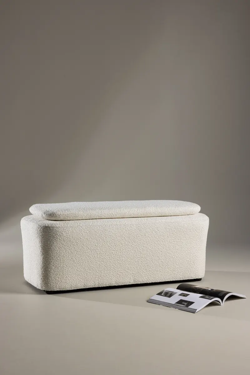 Laurel rechteckiger Bouclé-Hocker, im Wohnraum, Ansicht 1