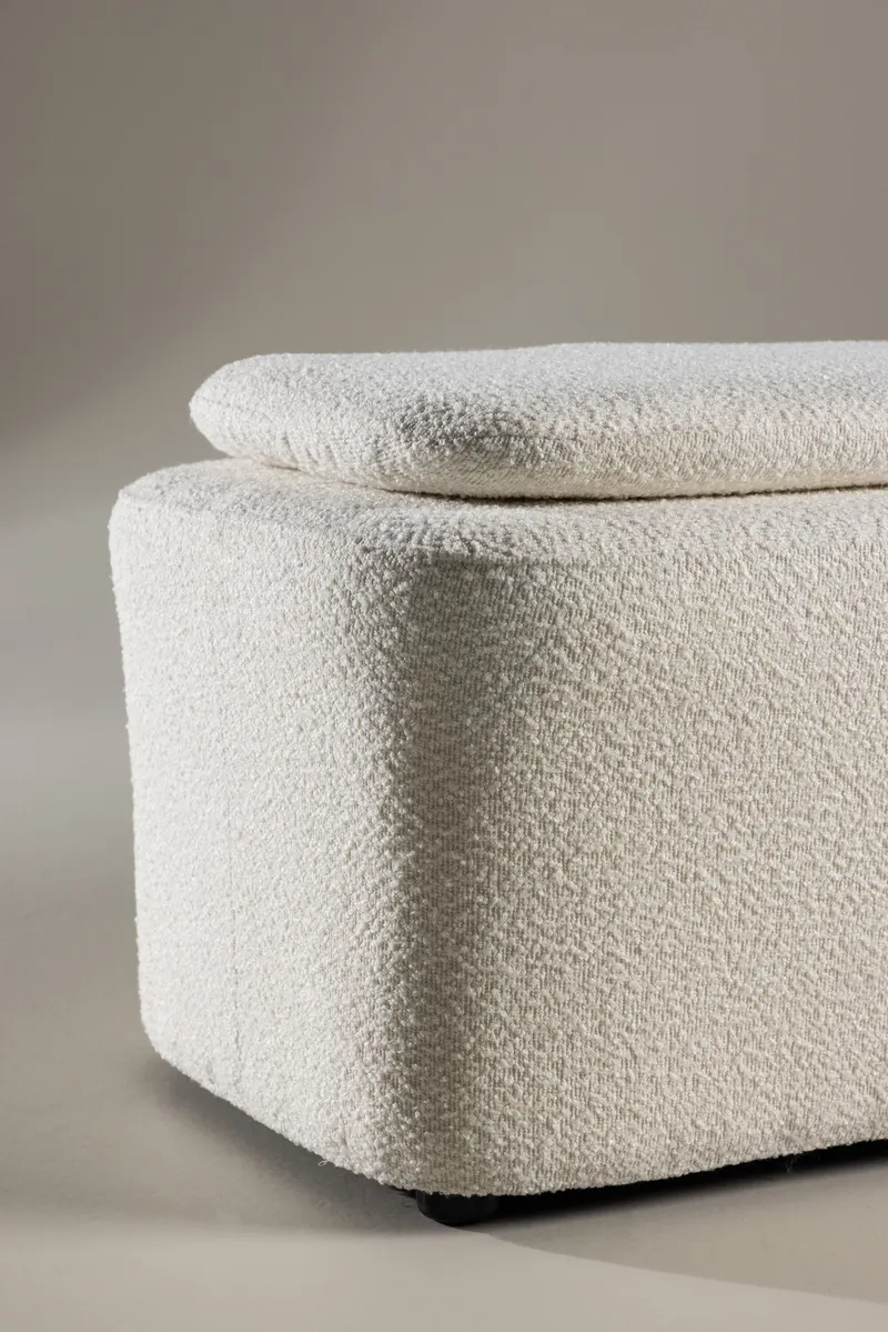 Laurel rechteckiger Bouclé-Hocker, im Wohnraum, Ansicht 2