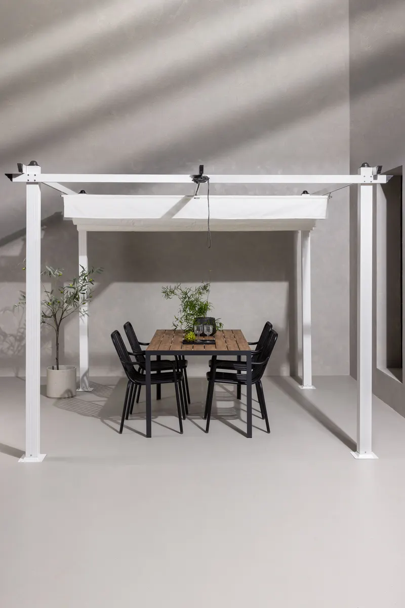 Lazio Pergola aus Aluminium mit Stoffdach in 295 × 250 × 295 cm, Weiß, im Wohnraum, Ansicht 1
