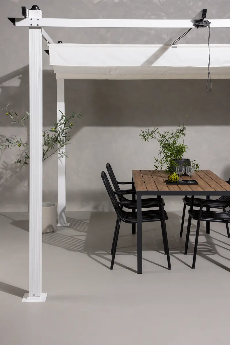 Lazio Pergola aus Aluminium mit Stoffdach in 295 × 250 × 295 cm, Weiß, im Wohnraum, Ansicht 2