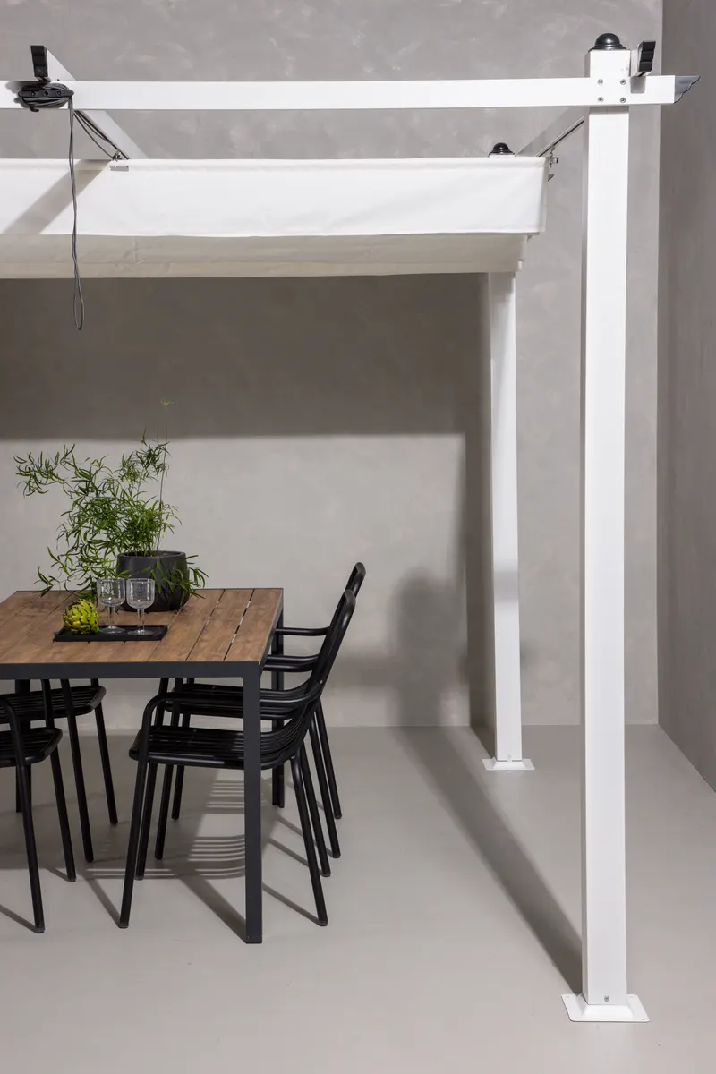 Lazio Pergola aus Aluminium mit Stoffdach in 295 × 250 × 295 cm, Weiß, im Wohnraum, Ansicht 3