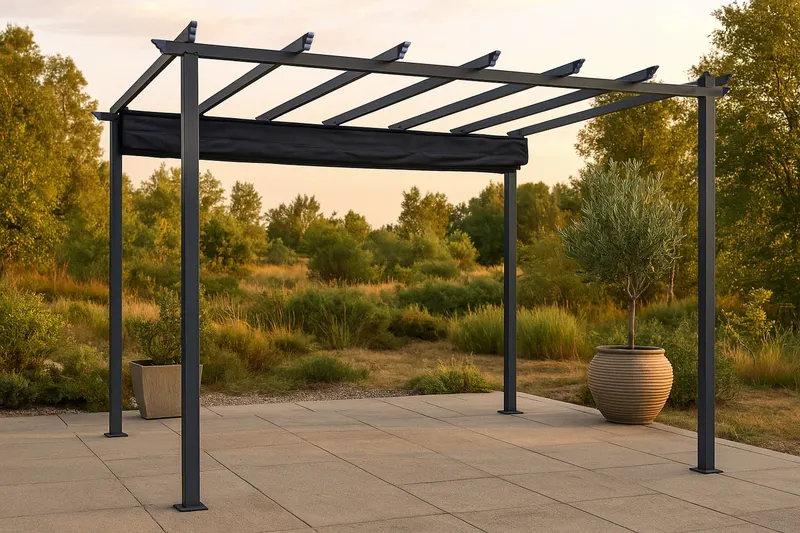Lazio Pergola aus Aluminium mit Stoffdach in 295 × 245 × 395 cm, Schwarz, im Wohnraum, Ansicht 4
