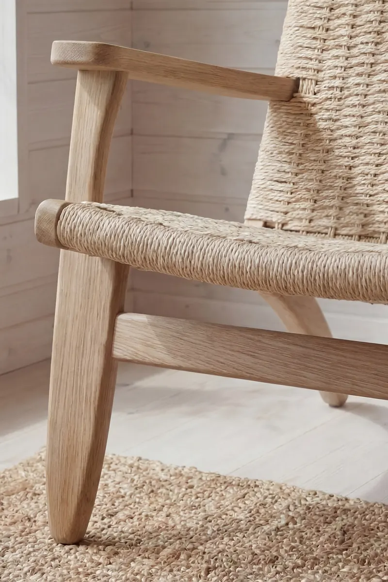 Lazy Sessel mit geflochtenem Sitz und Holzgestell, im Wohnraum, Ansicht 3