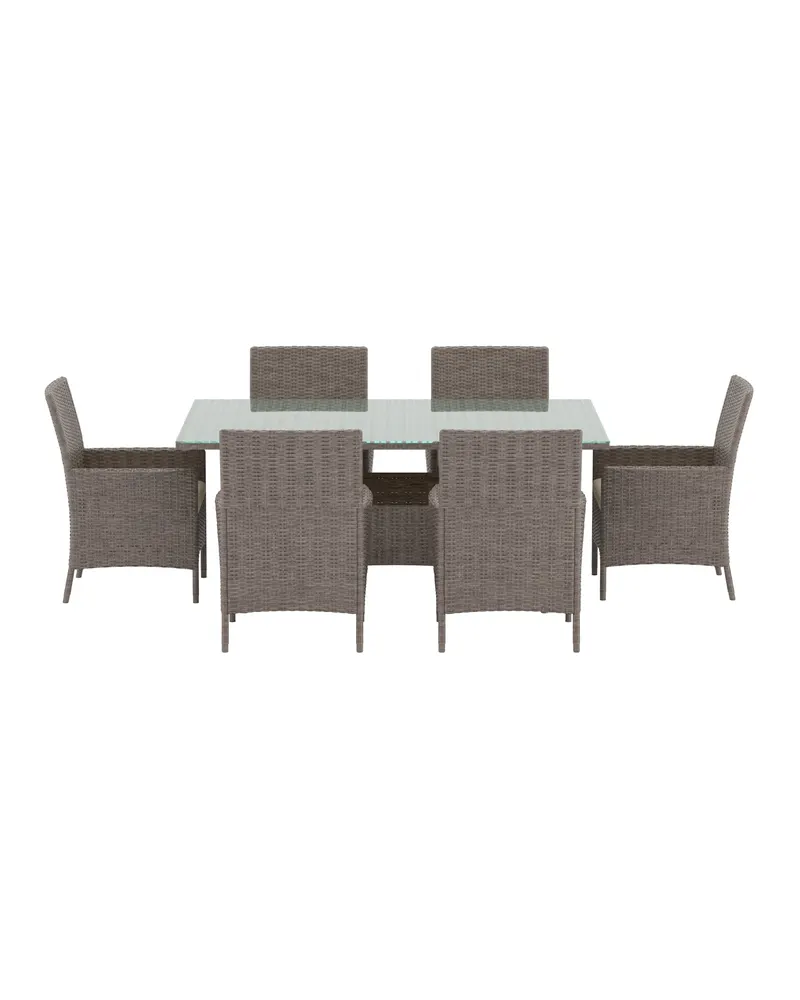 Lefkas Gartenmöbel-Set eckig: Glastisch 150 × 90 cm, 4 Armlehnstühle