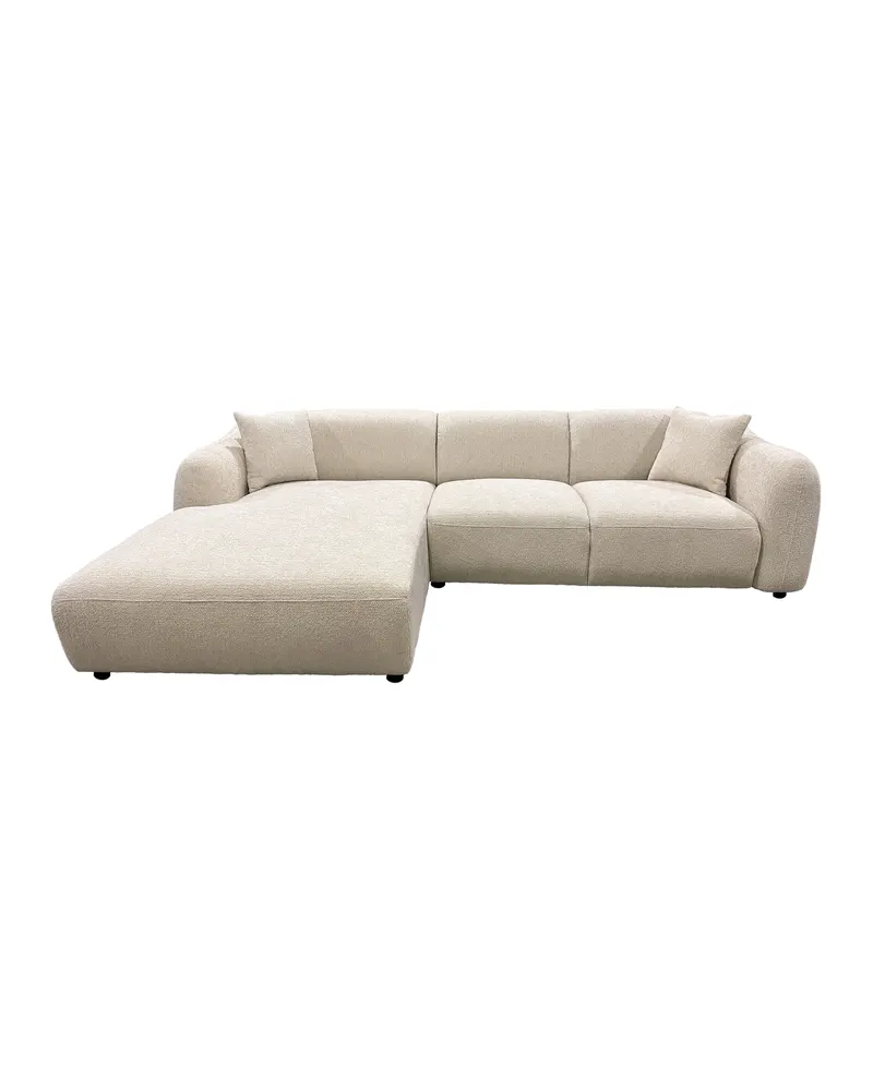 Leia Ecksofa mit Recamiere und gerundeten Armlehnen, Beige, Gestell Schwarz