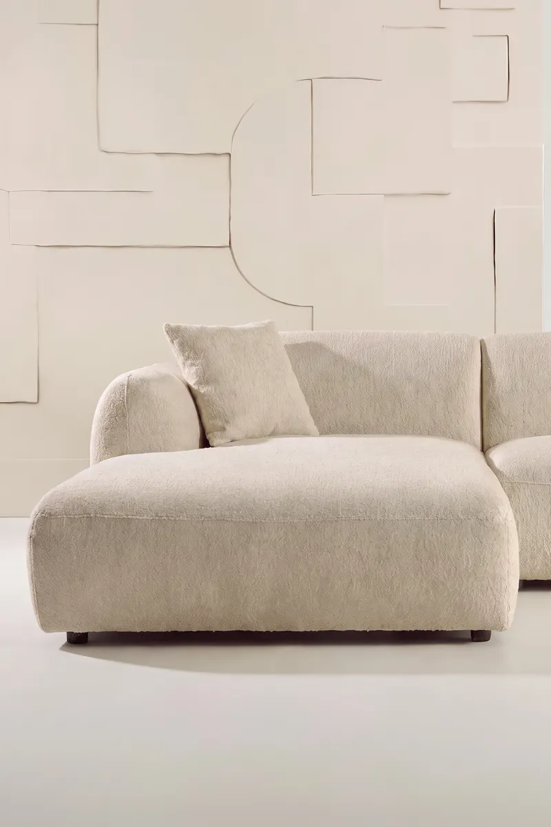 Leia Ecksofa mit Recamiere in Beige, Gestell Schwarz, links, im Wohnraum, Ansicht 3