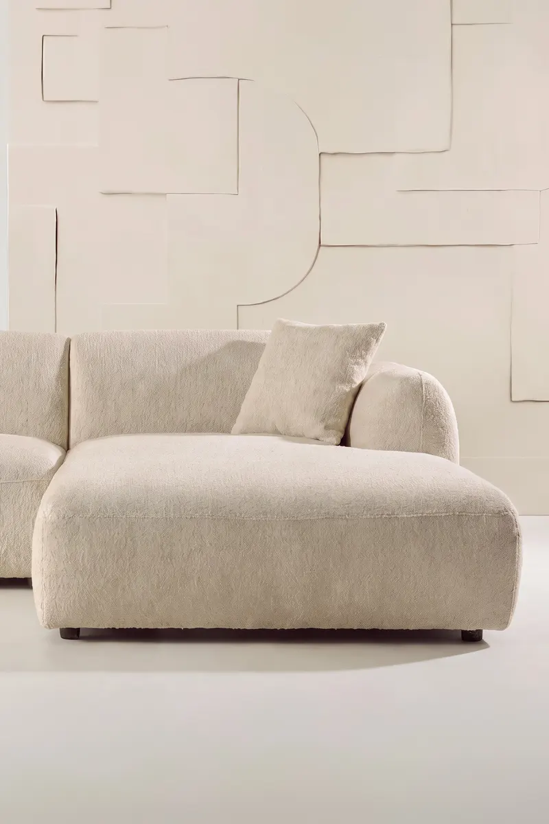 Leia Ecksofa mit Recamiere in Beige, Gestell Schwarz, rechts, im Wohnraum, Ansicht 3