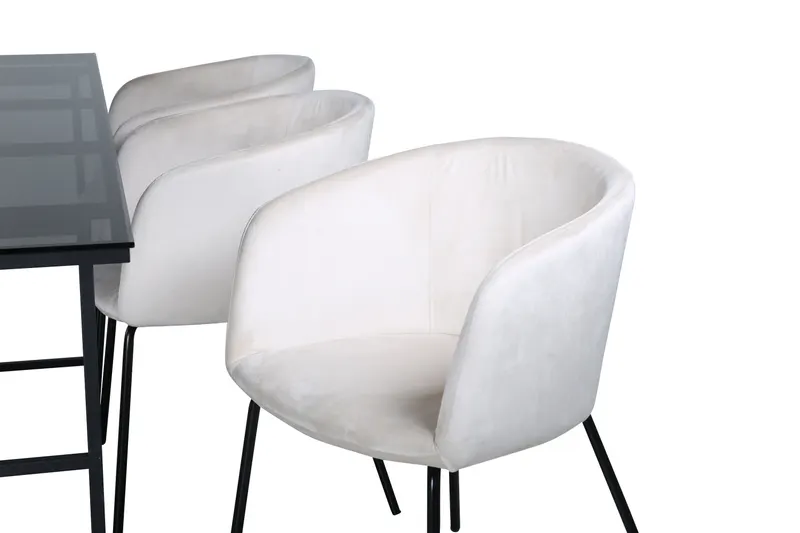 Leif & Berit Essgruppe mit Glastisch und 6 gepolsterten Stühlen in Beige, Gestell Schwarz, Ansicht 5