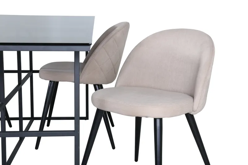 Leif & Velvet Essgruppe mit Glastisch und 4 Polsterstühlen mit Ziernaht in Beige, Gestell Schwarz, Ansicht 4