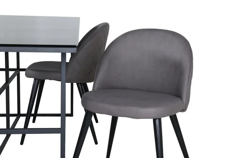 Leif & Velvet Essgruppe mit Glastisch und 4 Polsterstühlen mit Ziernaht in Grau, Gestell Schwarz, Ansicht 4