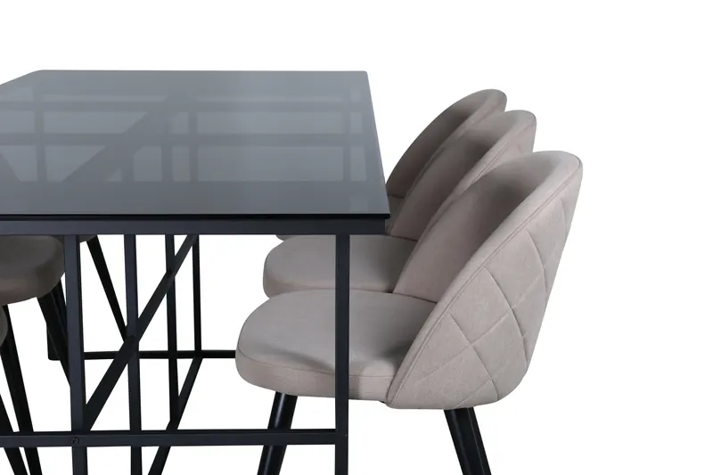 Leif & Velvet Essgruppe mit Glastisch und 6 Polsterstühlen in Beige, Gestell Schwarz, Ansicht 4
