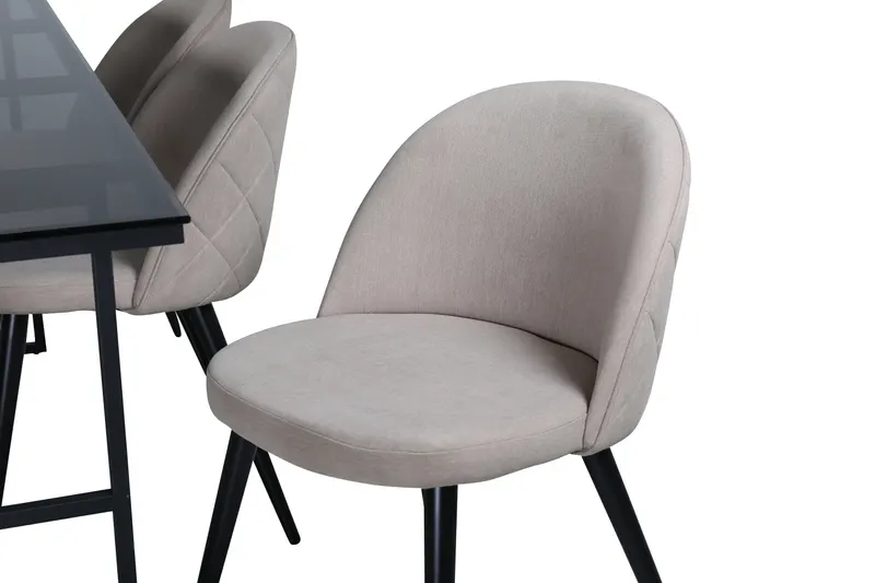 Leif & Velvet Essgruppe mit Glastisch und 6 Polsterstühlen in Beige, Gestell Schwarz, Ansicht 5