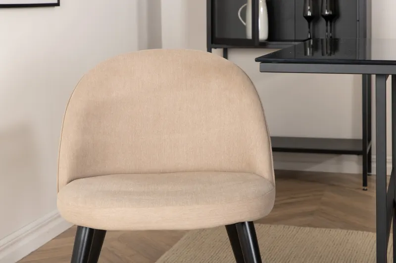 Leif & Velvet Essgruppe mit Glastisch und 6 Polsterstühlen in Beige, Gestell Schwarz, im Wohnraum, Ansicht 7