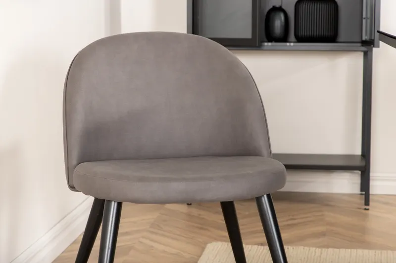 Leif & Velvet Essgruppe mit Glastisch und 6 Polsterstühlen in Grau, Gestell Schwarz, im Wohnraum, Ansicht 4