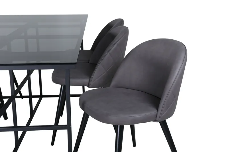 Leif & Velvet Essgruppe mit Glastisch und 6 Polsterstühlen in Grau, Gestell Schwarz, Ansicht 5