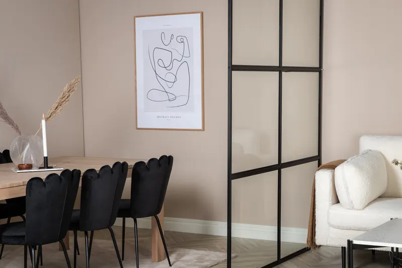 Leif Raumteiler aus Glas mit schwarzem Rahmen in 2 × 210 × 150 cm, im Wohnraum, Ansicht 1