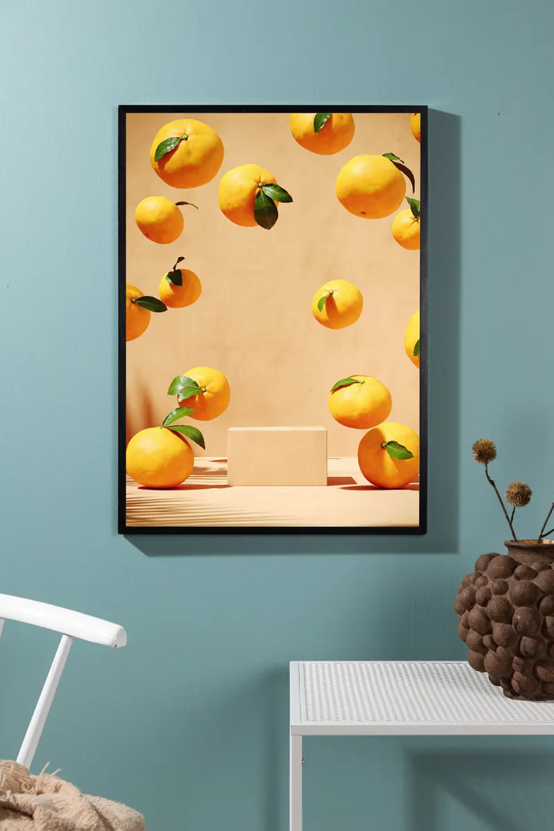 Lemons Poster mit fallenden Zitrusfrüchten in 30 × 21 cm, im Wohnraum, Ansicht 1