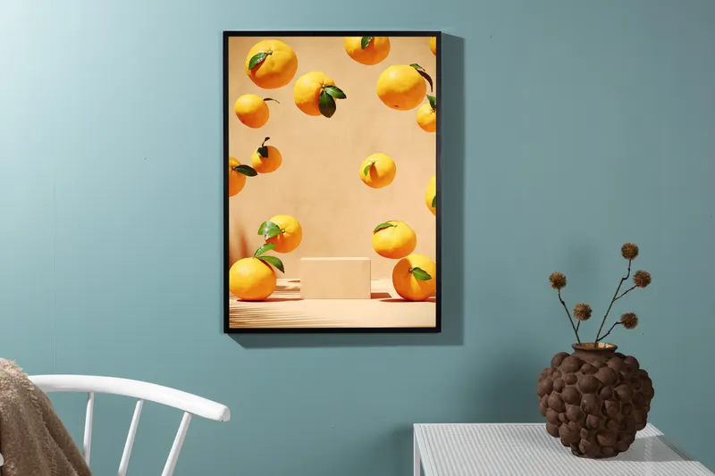 Lemons Poster mit fallenden Zitrusfrüchten in 30 × 21 cm, im Wohnraum, Ansicht 2
