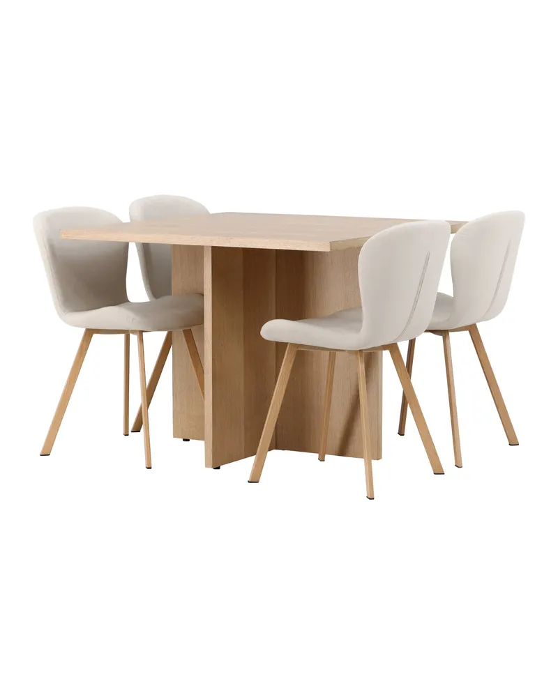 Leo & Lilja Esstisch mit Stühlen: quadratisch, 100 × 100 cm, Natur, Beige