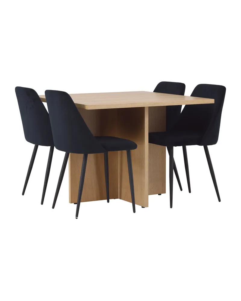 Leo & Night Essgruppe mit quadratischem Esstisch und 4 Polsterstühlen in Schwarz, Ansicht 4