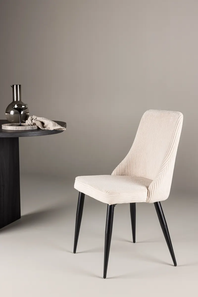 Leone Esszimmerstuhl mit Stoffbezug in Beige, Gestell Schwarz, Polyester-Cord, im Wohnraum, Ansicht 1