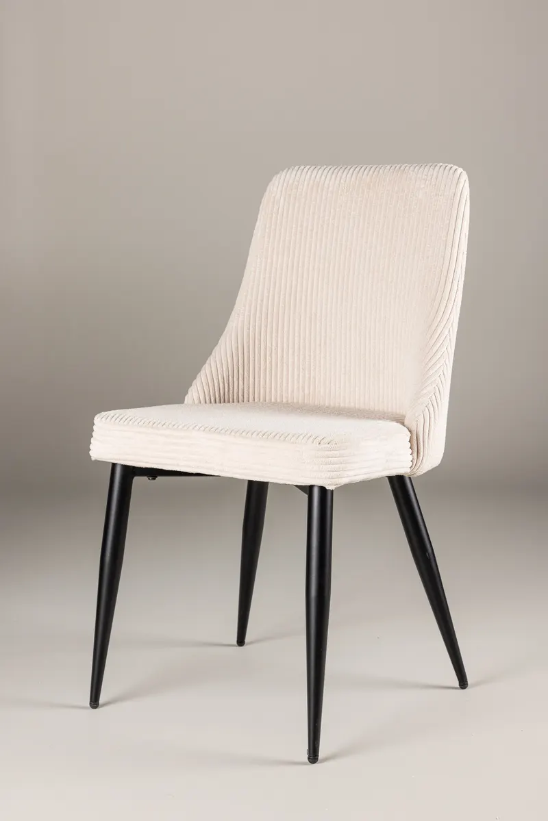 Leone Esszimmerstuhl mit Stoffbezug in Beige, Gestell Schwarz, Polyester-Cord, im Wohnraum, Ansicht 2
