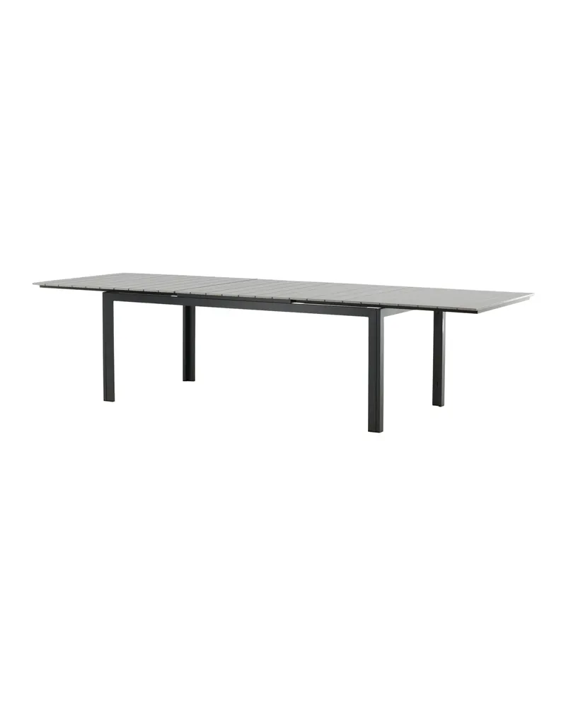 Levels ausziehbarer Gartentisch mit Kunstholzplatte und Aluminiumgestell in 229 × 100 cm, Grau, Gestell Schwarz, Ansicht 10