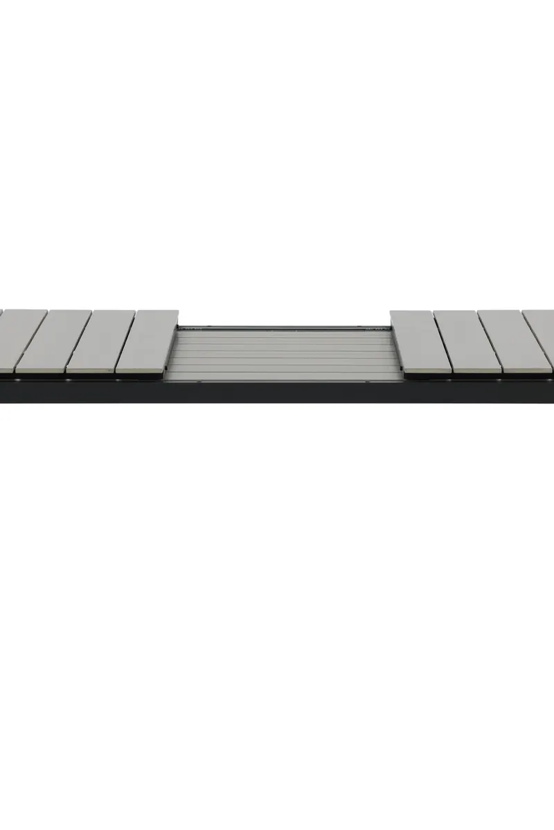 Levels ausziehbarer Gartentisch mit Kunstholzplatte und Aluminiumgestell in 229 × 100 cm, Grau, Gestell Schwarz, Ansicht 8