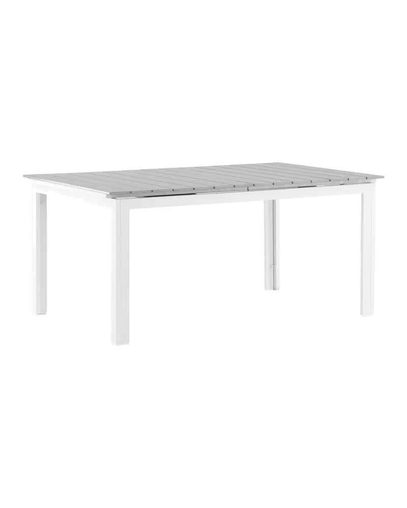 Levels ausziehbarer Gartentisch mit Kunstholzplatte und Aluminiumgestell in 160 × 100 cm, Grau, Gestell Weiß, Ansicht 13