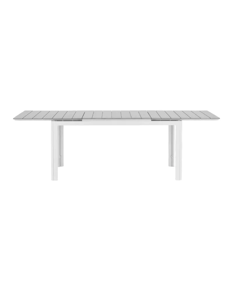 Levels ausziehbarer Gartentisch mit Kunstholzplatte und Aluminiumgestell in 160 × 100 cm, Grau, Gestell Weiß, Ansicht 14