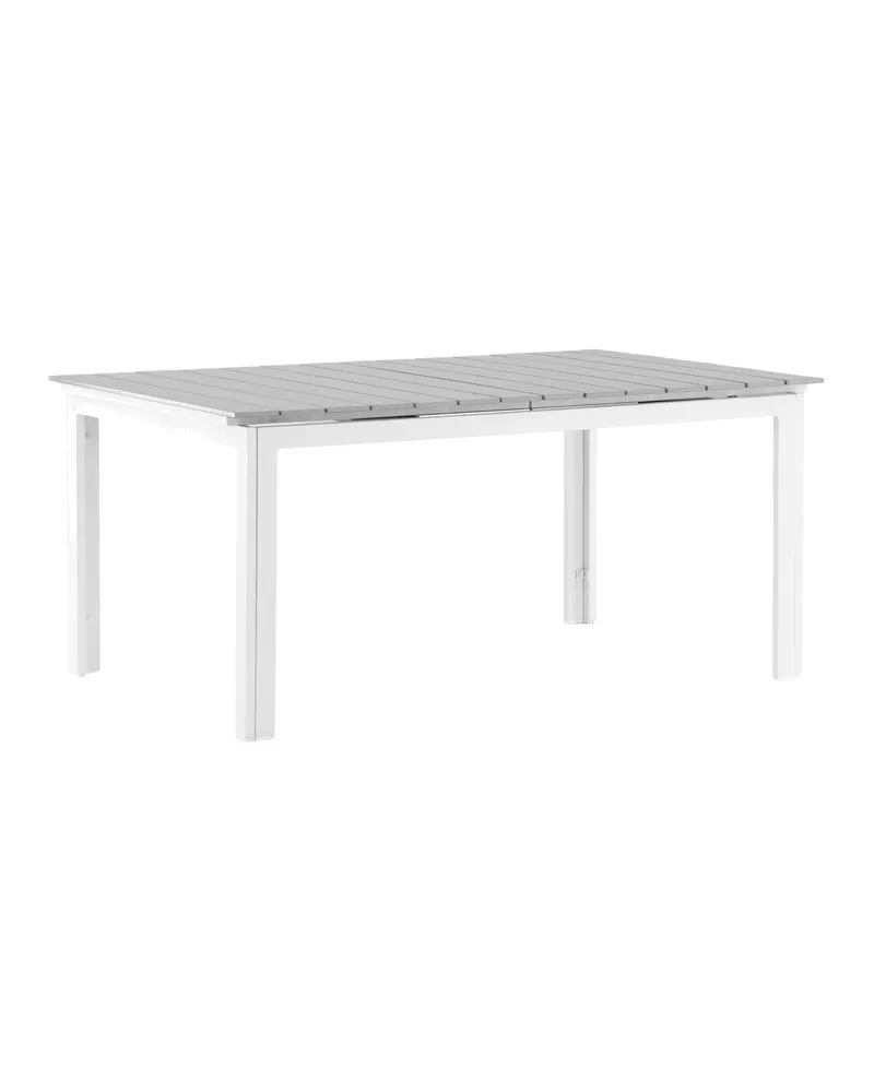 Levels ausziehbarer Gartentisch mit Kunstholzplatte und Aluminiumgestell in 160 × 100 cm, Grau, Gestell Weiß, Ansicht 2