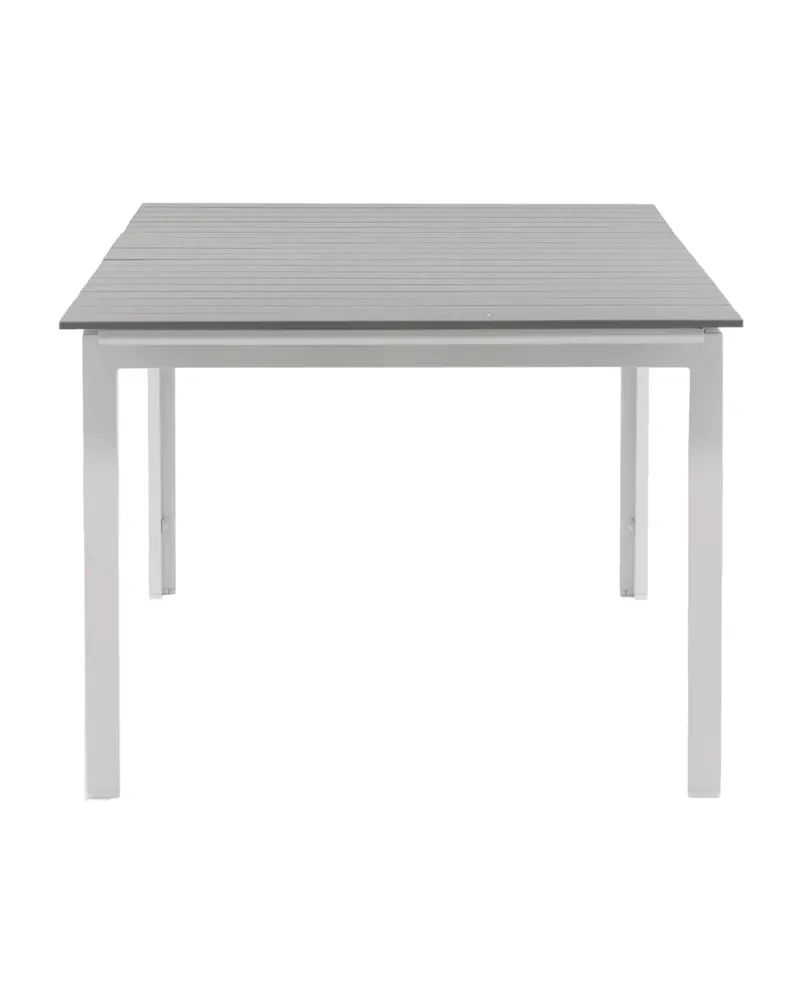 Levels ausziehbarer Gartentisch mit Kunstholzplatte und Aluminiumgestell in 229 × 100 cm, Grau, Gestell Weiß, Ansicht 10