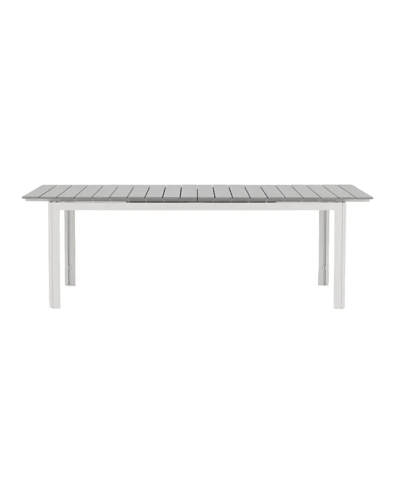 Levels ausziehbarer Gartentisch mit Kunstholzplatte und Aluminiumgestell in 229 × 100 cm, Grau, Gestell Weiß, Ansicht 12
