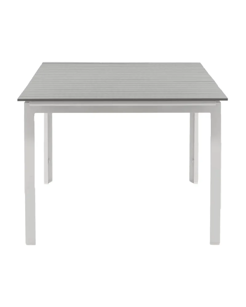 Levels ausziehbarer Gartentisch mit Kunstholzplatte und Aluminiumgestell in 229 × 100 cm, Grau, Gestell Weiß, Ansicht 5
