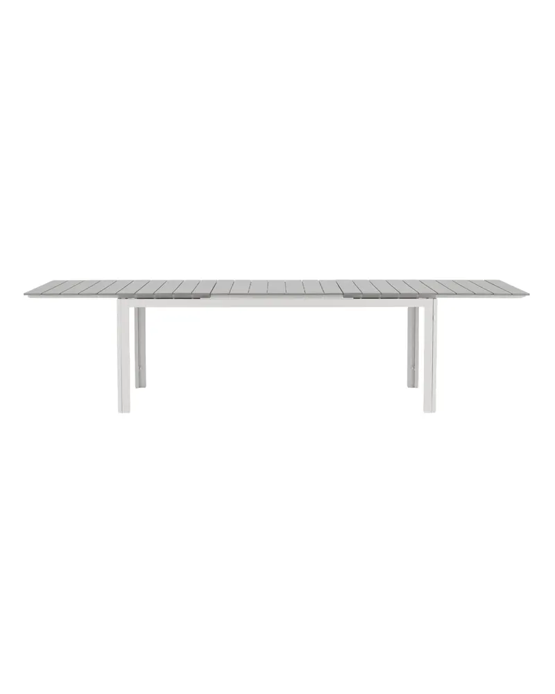 Levels ausziehbarer Gartentisch mit Kunstholzplatte und Aluminiumgestell in 229 × 100 cm, Grau, Gestell Weiß, Ansicht 8
