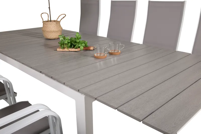 Levels & Copacabana Gartenmöbel-Set mit Ausziehtisch und 4 Hochlehnern in Grau, Gestell Weiß, Ansicht 6