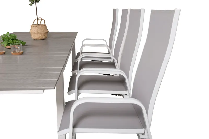 Levels & Copacabana Gartenmöbel-Set mit Ausziehtisch und 4 Hochlehnern in Grau, Gestell Weiß, Ansicht 7