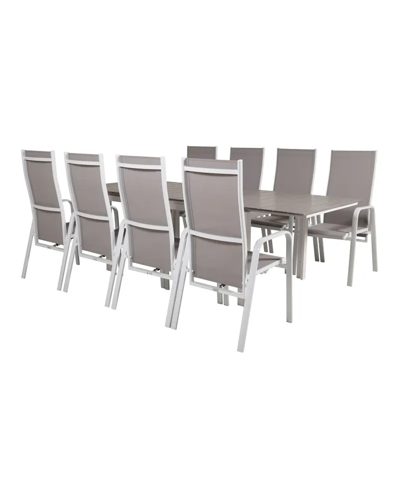 Levels & Copacabana Gartenmöbel-Set mit Ausziehtisch und 4 Hochlehnern in Grau, Gestell Weiß, Ansicht 2