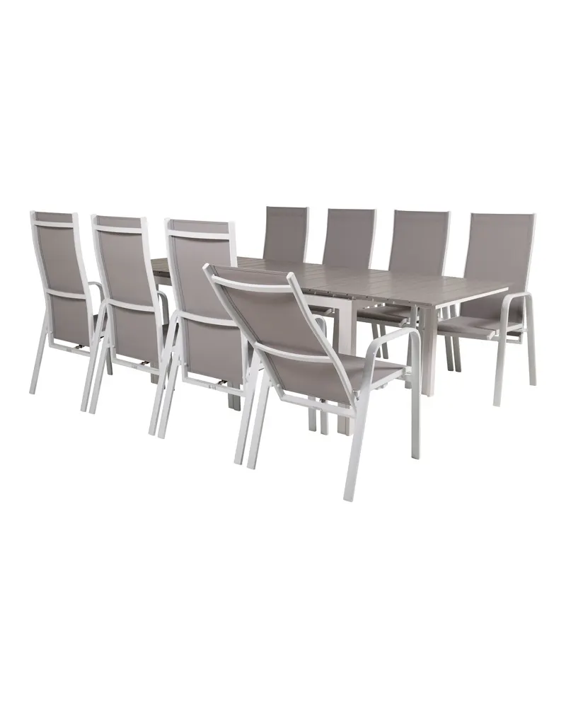 Levels & Copacabana Gartenmöbel-Set mit Ausziehtisch und 4 Hochlehnern in Grau, Gestell Weiß, Ansicht 3