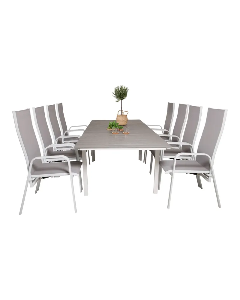 Levels & Copacabana Gartenmöbel-Set mit Ausziehtisch und 4 Hochlehnern in Grau, Gestell Weiß, Ansicht 4