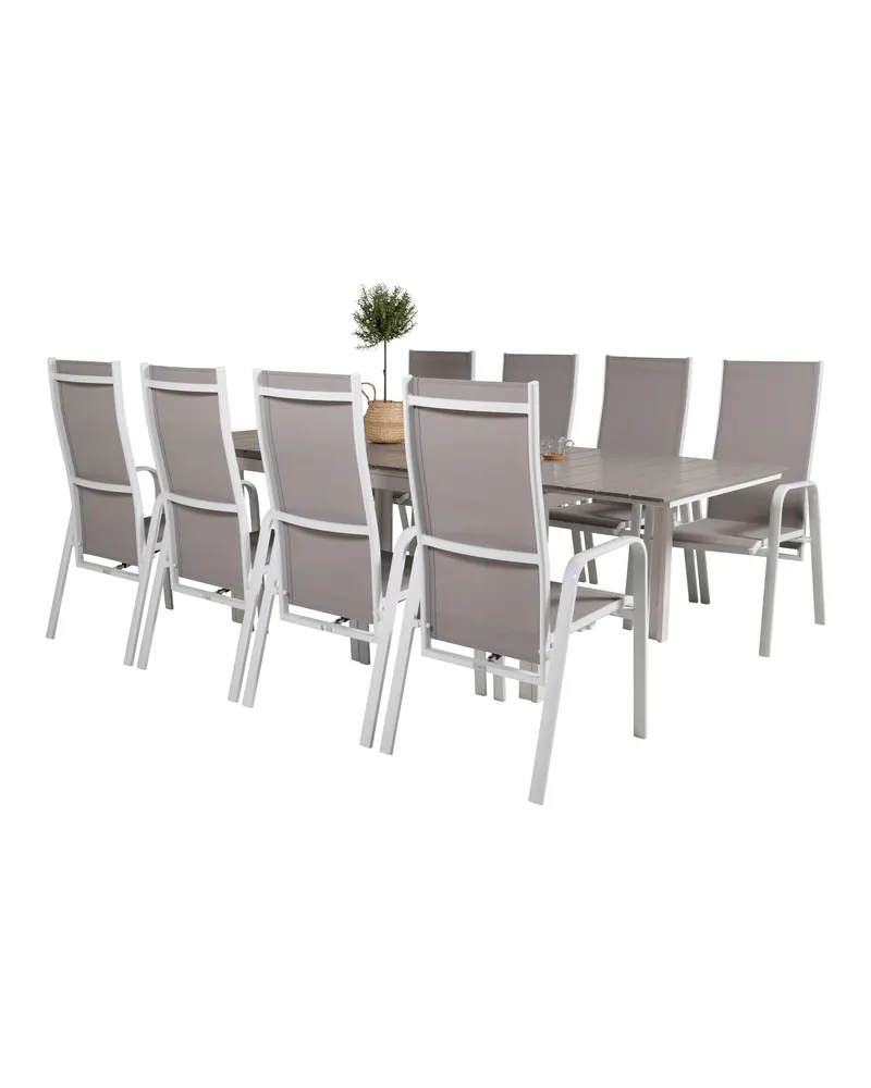 Levels & Copacabana Gartenmöbel-Set mit Ausziehtisch und 4 Hochlehnern in Grau, Gestell Weiß, Ansicht 5