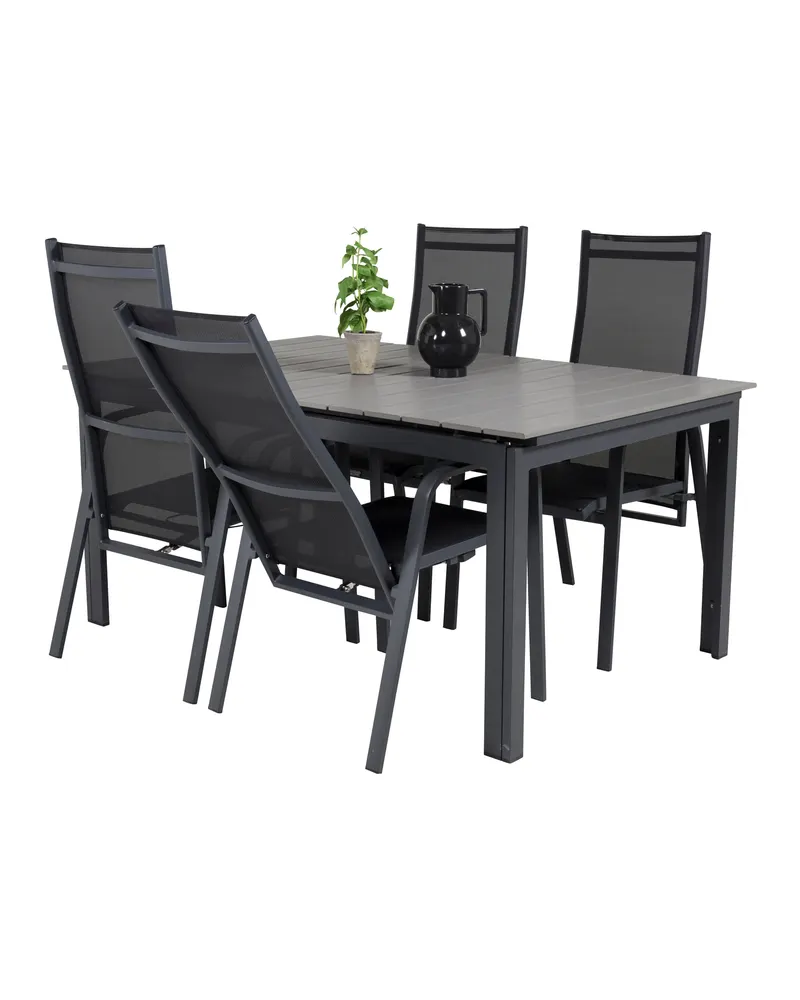 Levels & Copacabana Gartenmöbel-Set mit Ausziehtisch und 4 Hochlehnern in Grau, Gestell Schwarz, Ansicht 5