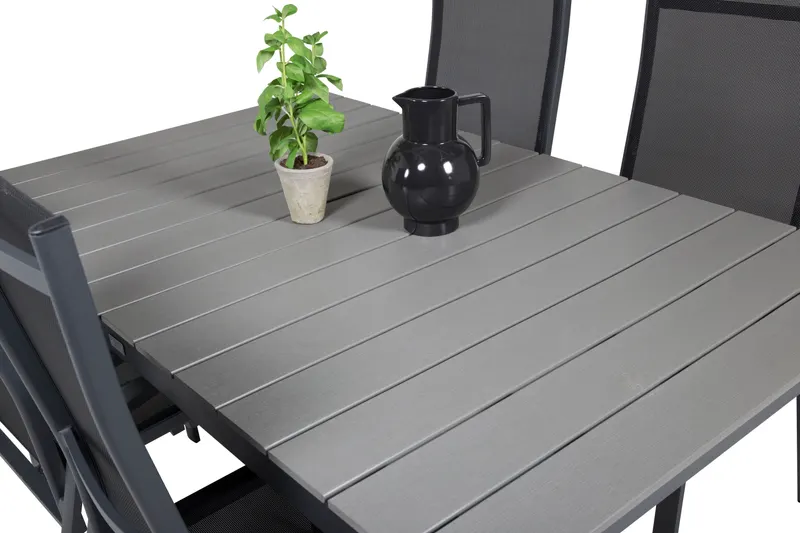 Levels & Copacabana Gartenmöbel-Set mit Ausziehtisch und 4 Hochlehnern in Grau, Gestell Schwarz, Ansicht 6
