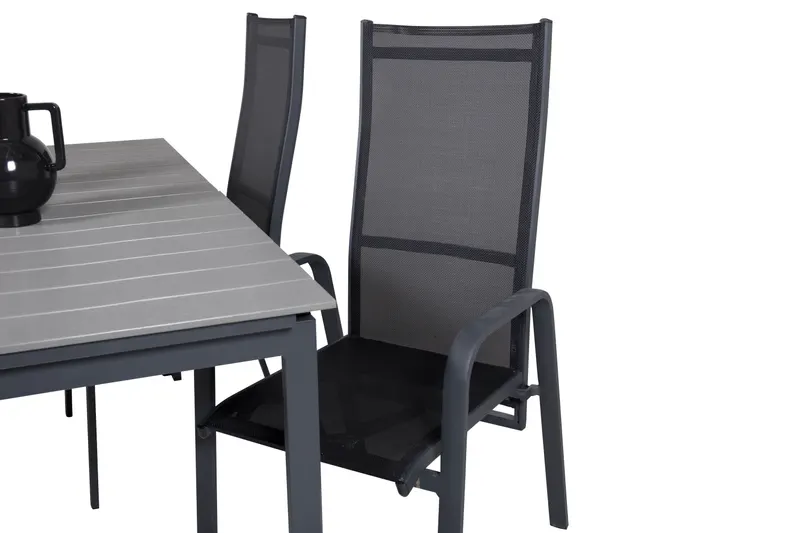 Levels & Copacabana Gartenmöbel-Set mit Ausziehtisch und 4 Hochlehnern in Grau, Gestell Schwarz, Ansicht 7